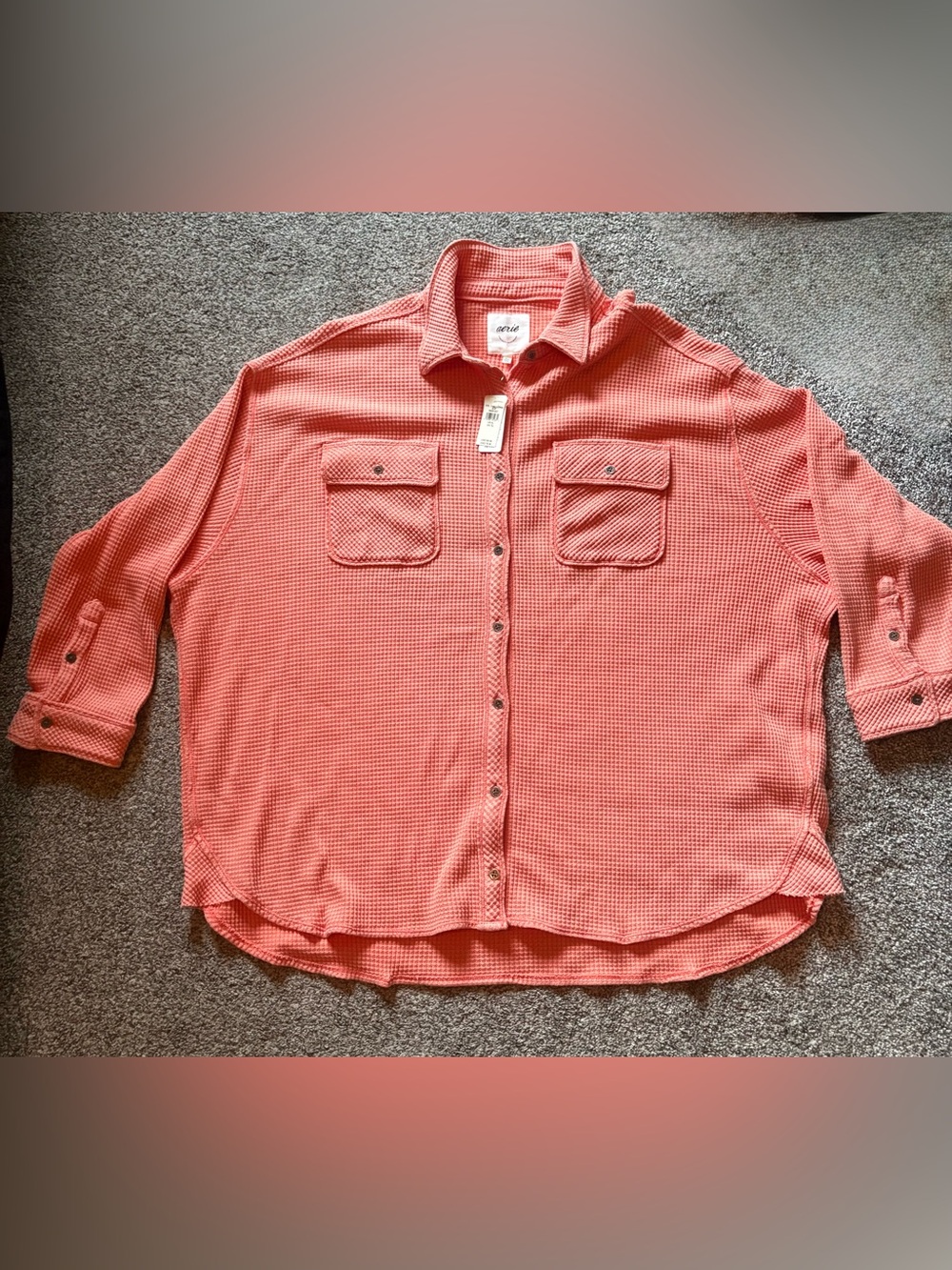 *Brand New* Women’s aerie Coral Waffle-Knit Button-Up, Size XL